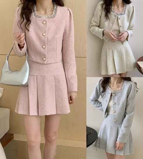 ブレザー+ミニスカート 2点セット きれいめ かわいい ショート丈コート カジュアル 秋冬 セットアップ S ブルー拍卖
