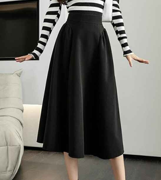 スカート ハイウエスト フリル 切り替え 無地 sweet系 XL ブラック拍卖