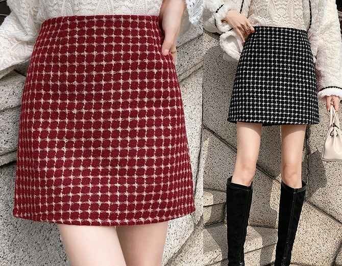 タイトスカート ミニスカート カジュアル かわいい チェック柄 秋冬 ボトムス シンプル M ブラック拍卖