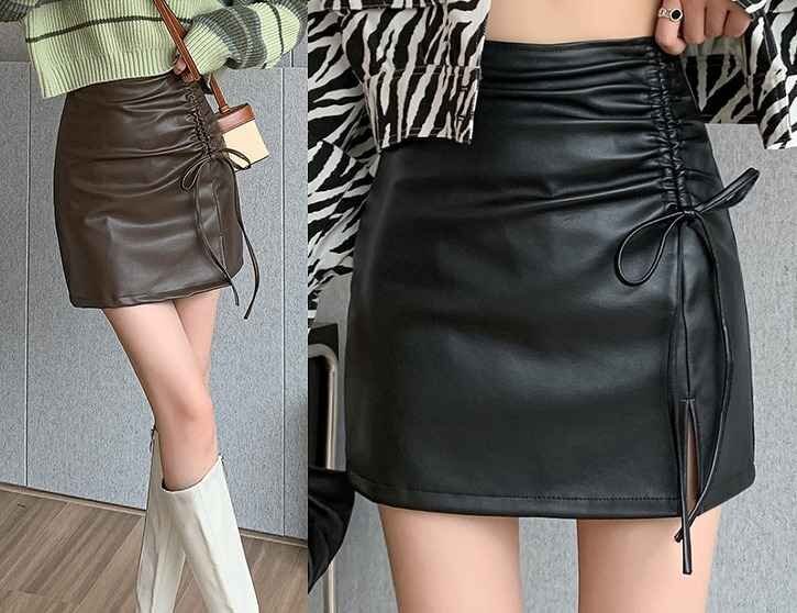 ミニスカート タイトスカート PUレザー カジュアル シンプル 無地 XL ブラック拍卖