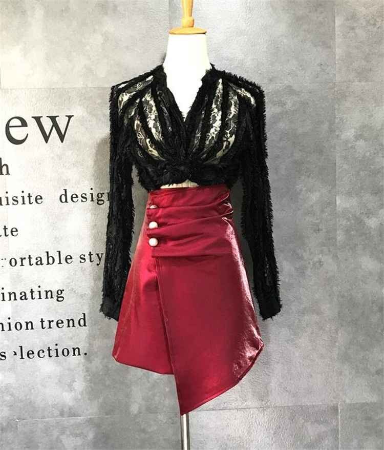 ハイウエスト プリーツ Aライン タイトスカート ミニスカート L ワインレッド拍卖