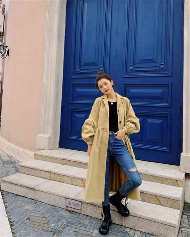 M~4XL 大きいサイズ ロング丈 ゆったり感 トレンチコート カジュアル L カーキ拍卖