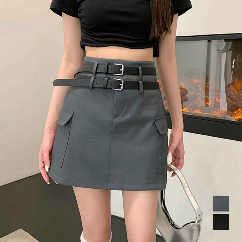 ミニスカート キュロットスカート タイトスカート 膝上丈 インナーパンツ付き L ブラック拍卖