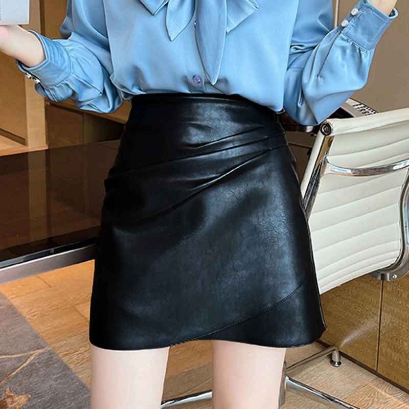 PUレザー ミニスカート美脚ハイウエスト S アイボリー拍卖