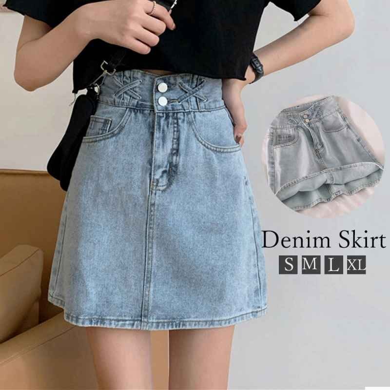 デニムスカート ミニ ハイウエスト M ライトブルー拍卖