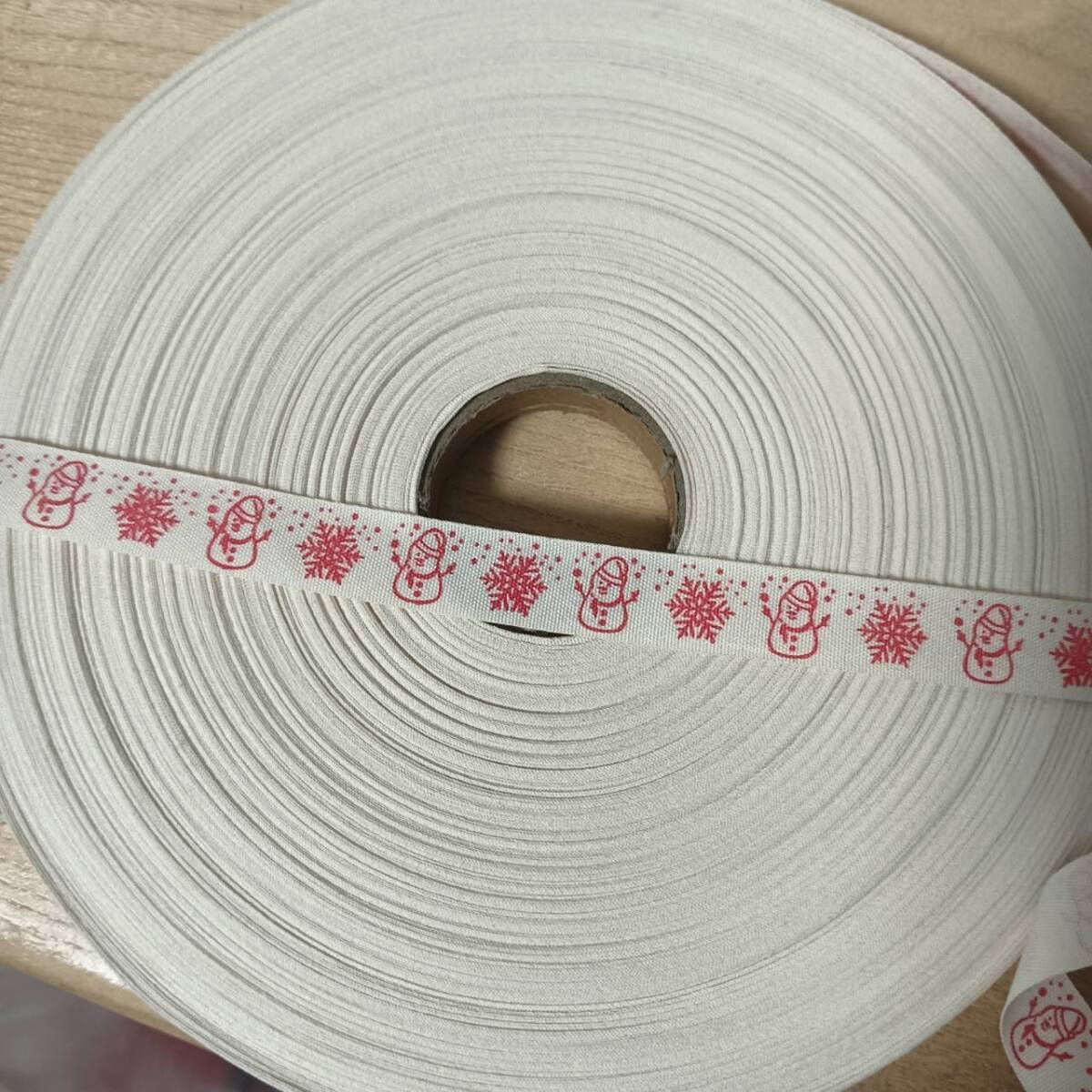 クリスマス風 綿テープ スタンプ タグ リボン 幅1.5cx100m巻拍卖