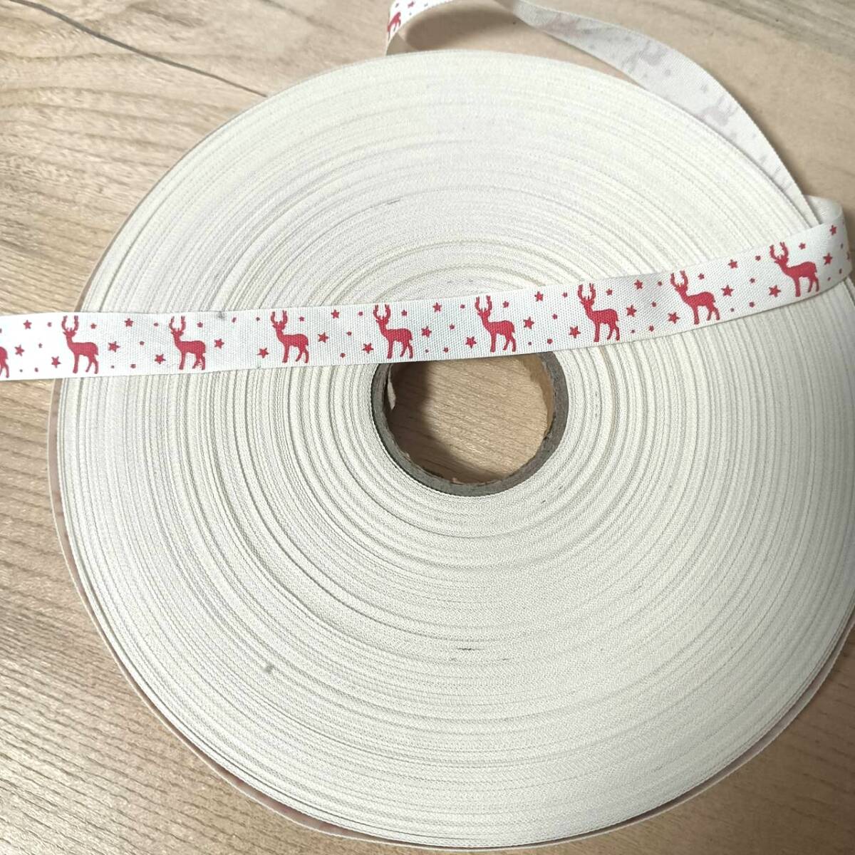 クリスマス風 綿テープ スタンプ タグ リボン 幅1.5cx90m巻 No.7拍卖
