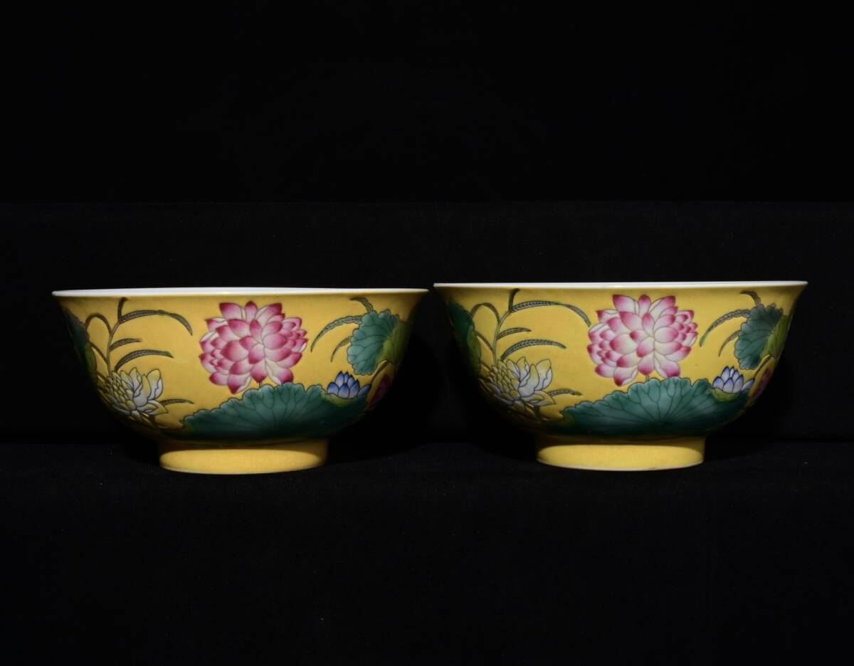 旧蔵 清代 康熙 琺琅彩 荷花紋 碗 古陶瓷品 陶藝 古擺件 古置物 中国古玩 骨董品 時代物 稀少唐物拍卖