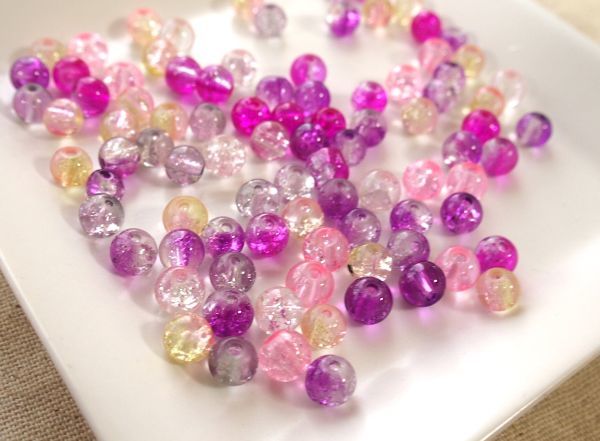 即決☆ 6mm 50個 クラックガラスビーズ ミックス ピンク ★ パーツ ハンドメイドピアス に 資材拍卖