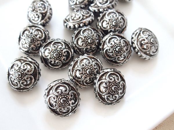 即決! 30個 アンティーク調 シルバー エスニックビーズ ラウンド ☆アクリルビーズ パーツ拍卖