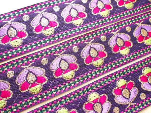 即決 ! 0.5mより インド刺繍テープ チロリアンテープ 紫☆エスニック☆ハンドメイド ブレード リボン拍卖