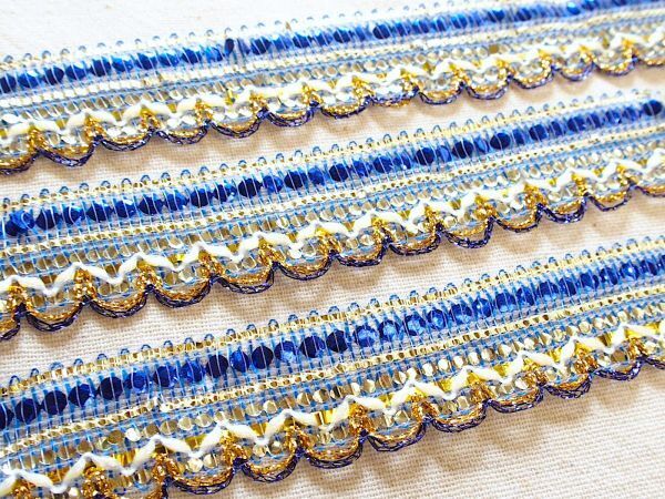 即決 ! 0.5mより スパンコールブレード 青トリム テープ☆レース ☆ 手芸 装飾 衣装 手作り拍卖