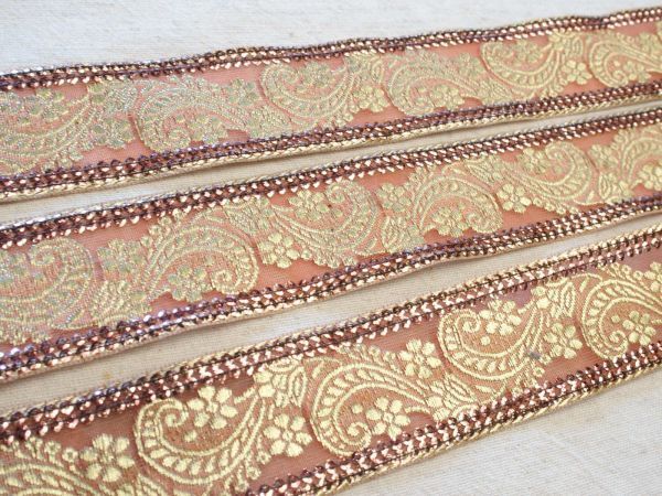 即決 0.5mより インド刺繍リボン スパンコールブレード ピンク☆ エスニック拍卖