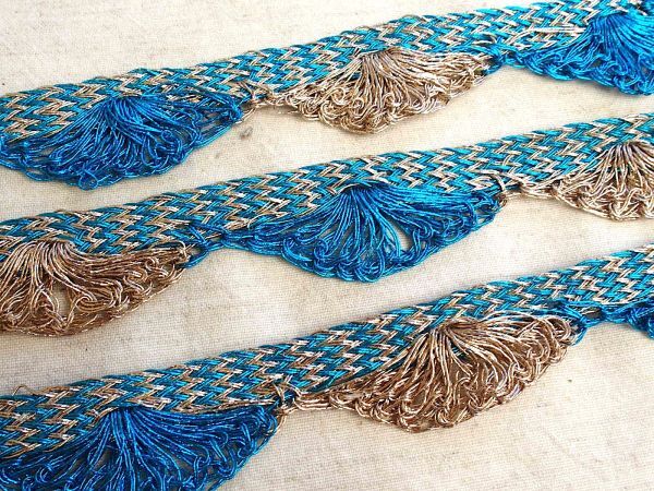 即決 ! 0.5mよりフリンジ ブレード ゴールド 水色☆衣装 ダンス ゴールド テープ 衣装拍卖