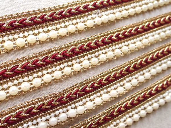 即決 ! 0.5mより パールビーズ付き ブレード エンジ ゴールド☆トリムテープ拍卖