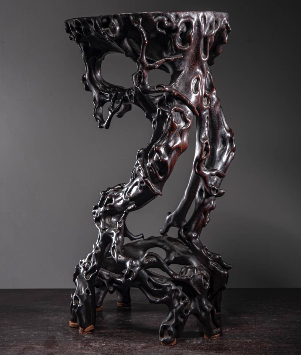 唐物 清 紫檀木 花幾 木製 極細工 中国古玩 骨董品 古美味 D610拍卖