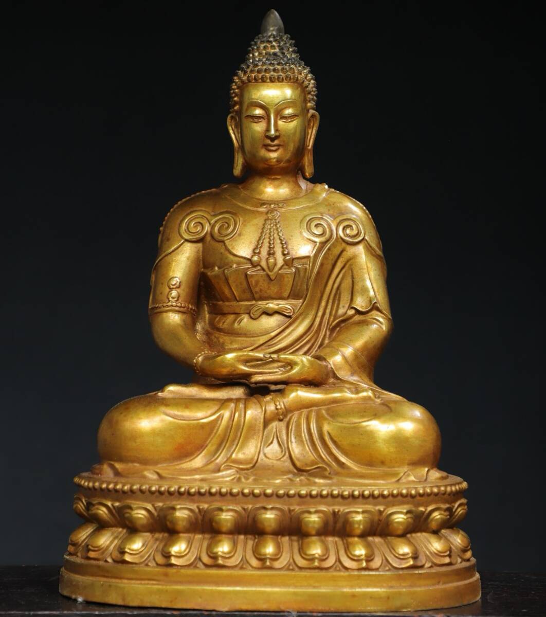 唐物 大明 永樂年製 銅塗金 釋迦牟尼 仏像 奉納されていた 供養品 銅製 銅器 極細工 古美術品 中国古玩 骨董品 D610 拍卖