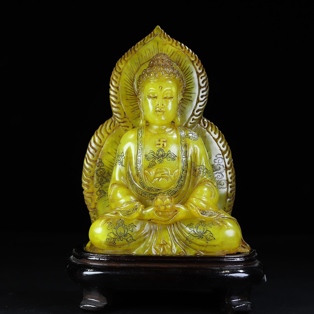 唐物 【清代篆刻家 汪士元】寿山石 田黄彫刻 釈迦仏像 印鑑 置物 天然石 手彫 篆刻 古印材 極細工 中国古玩 骨董品 古美味 D610拍卖
