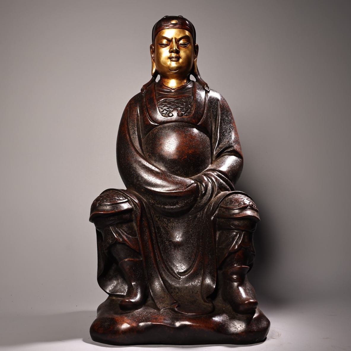 唐物 明 永樂年製 純銅 紫銅 高レリーフ鏨刻 塗金文昌帝君 仏像 奉納されていた 供養品 銅製 銅器 極細工 古美術品 中国古玩 骨董品 D610拍卖