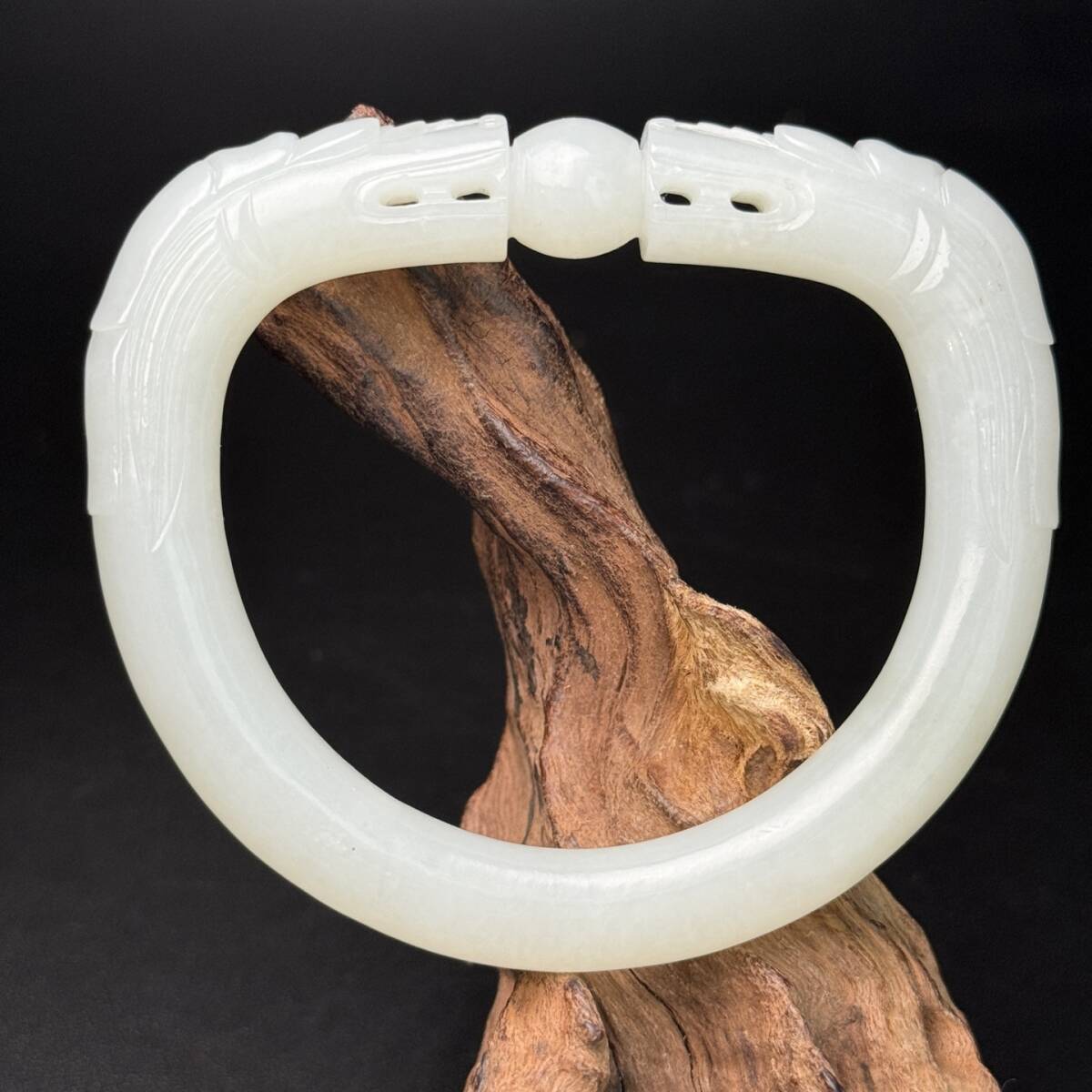 唐物 清 玉彫 和田玉 貴妃腕輪 雙龍護主 招財納福 玉質細膩白潤 包漿醇厚 極細工 古美術品 中国古玩 骨董品 D610拍卖