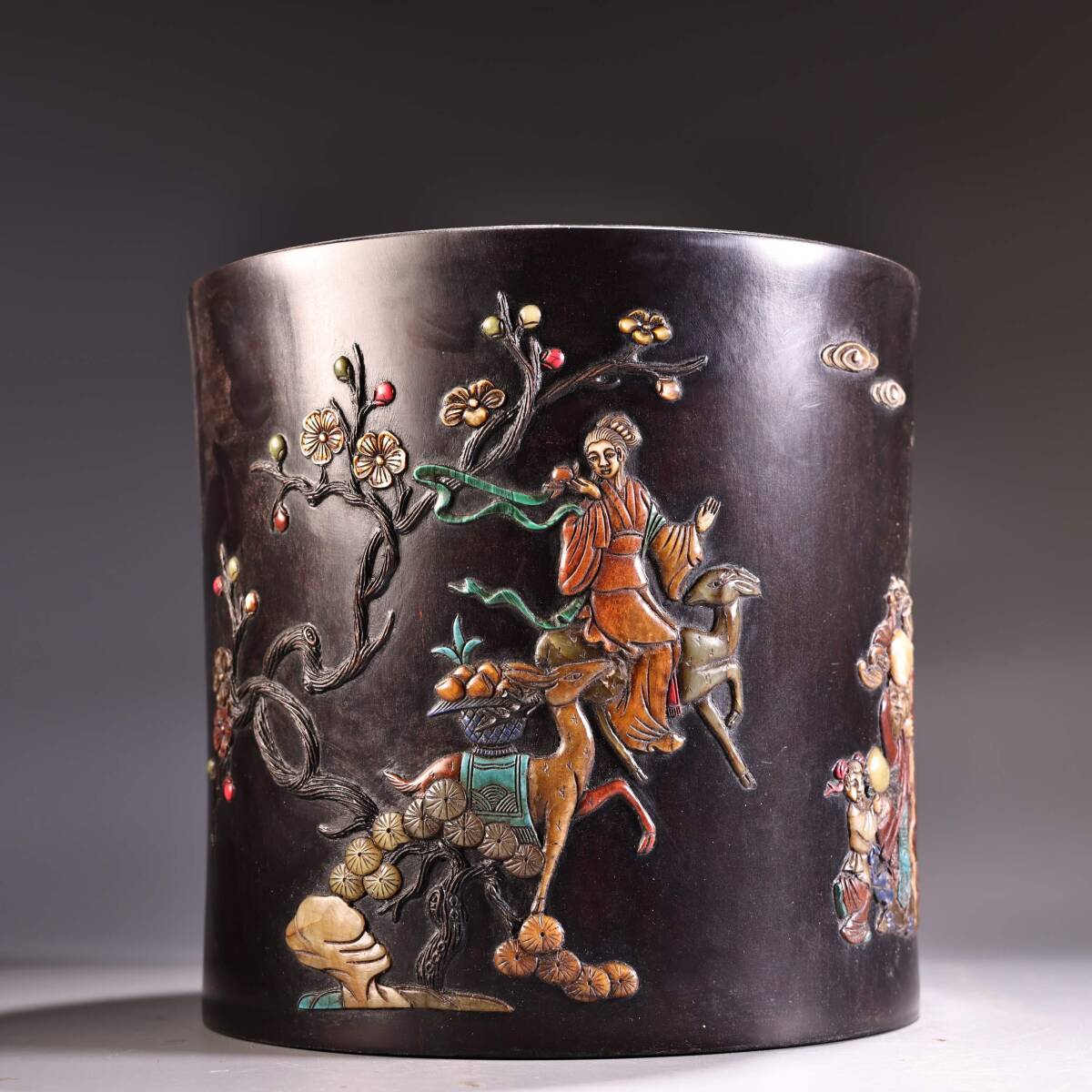 唐物 清 紫檀木 モザイク寿山石 玉 多宝筆立て 筆道具 文房具 極細工 中国古玩 骨董品 古美味 D610拍卖