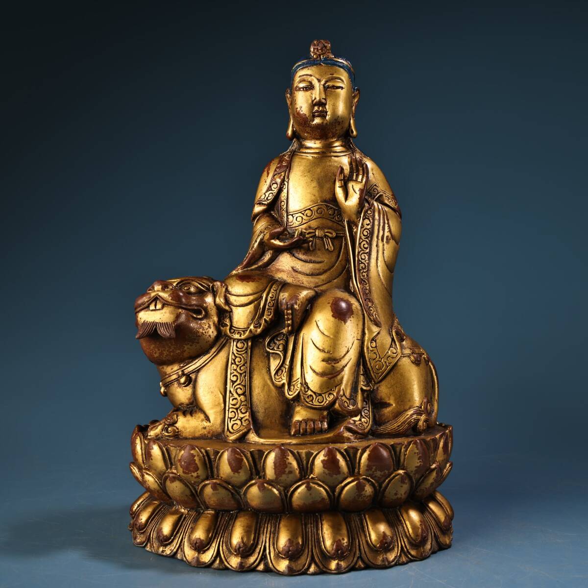 唐物 清 純銅 全銅 高レリーフ鏨刻 塗金普賢菩薩 仏像 奉納されていた 供養品 銅製 銅器 極細工 古美術品 中国古玩 骨董品 D610拍卖