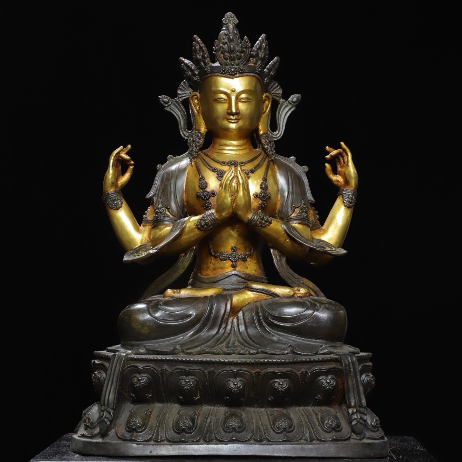 唐物 清 大判仏像-高さ51 cm銅拓金【自在観音】仏像 造像 仏像 奉納されていた 供養品 銅製 銅器 極細工 古美術品 中国古玩 骨董品 D610 拍卖