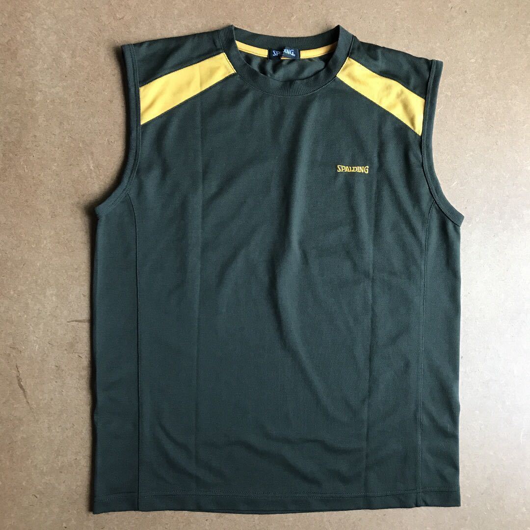 SPALDING ノースリーブシャツ グリーン イエロー スポルディング バスケットボール ロゴタンクトップ拍卖
