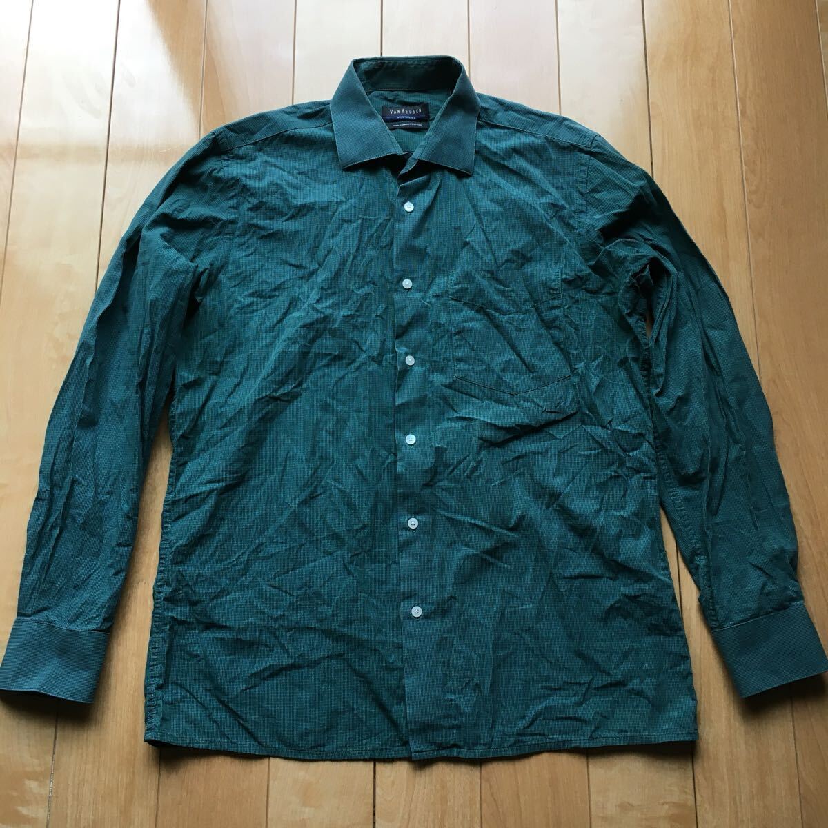 90年代 ヴァンヒューゼン コットンシャツ 215-1-32 メンズ 40 グリーン拍卖