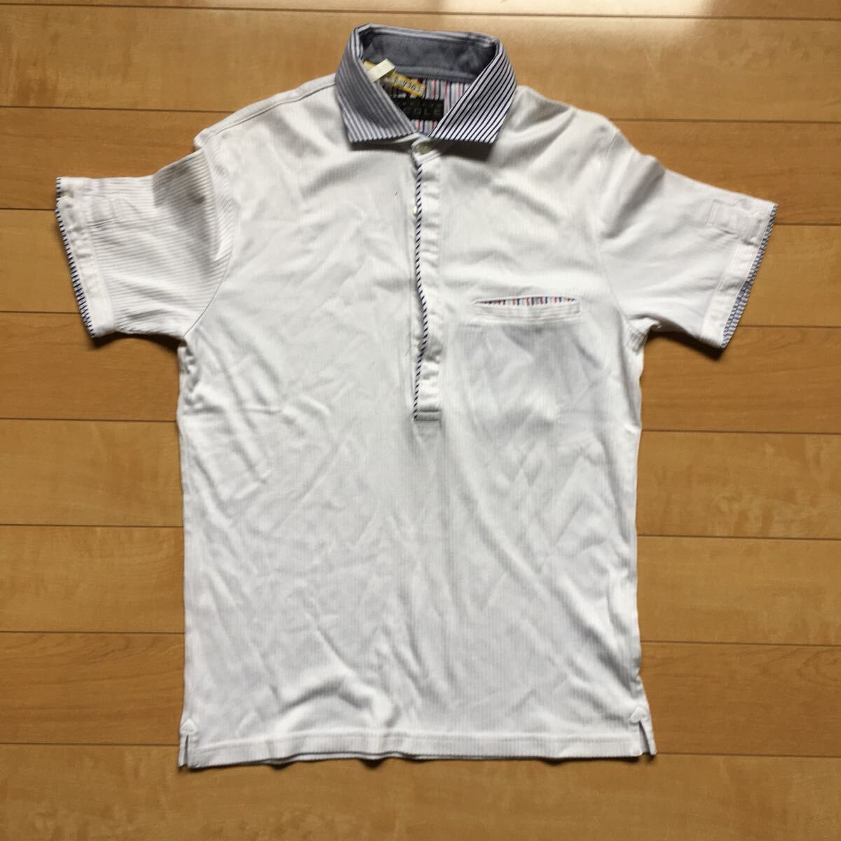 ムッシュニコル ストライプポロシャツ 232-1-109 メンズ 46 ホワイト拍卖