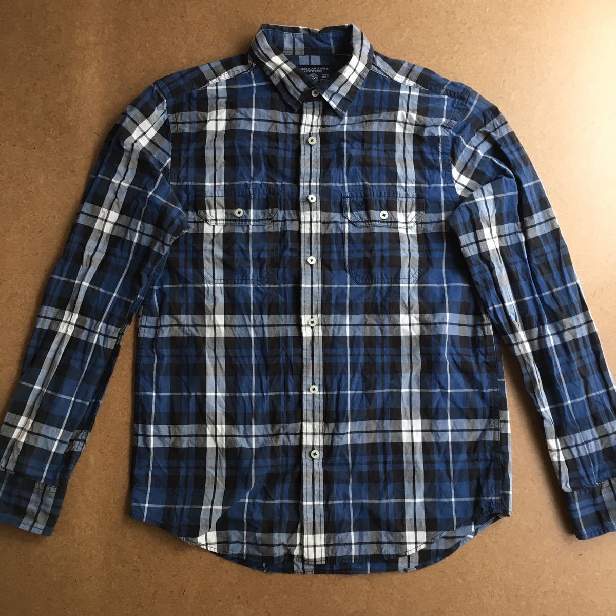 American Eagle ネルシャツ ブルー×グレー チェック 長袖 チェックシャツ 長袖シャツ アメリカンイーグル拍卖