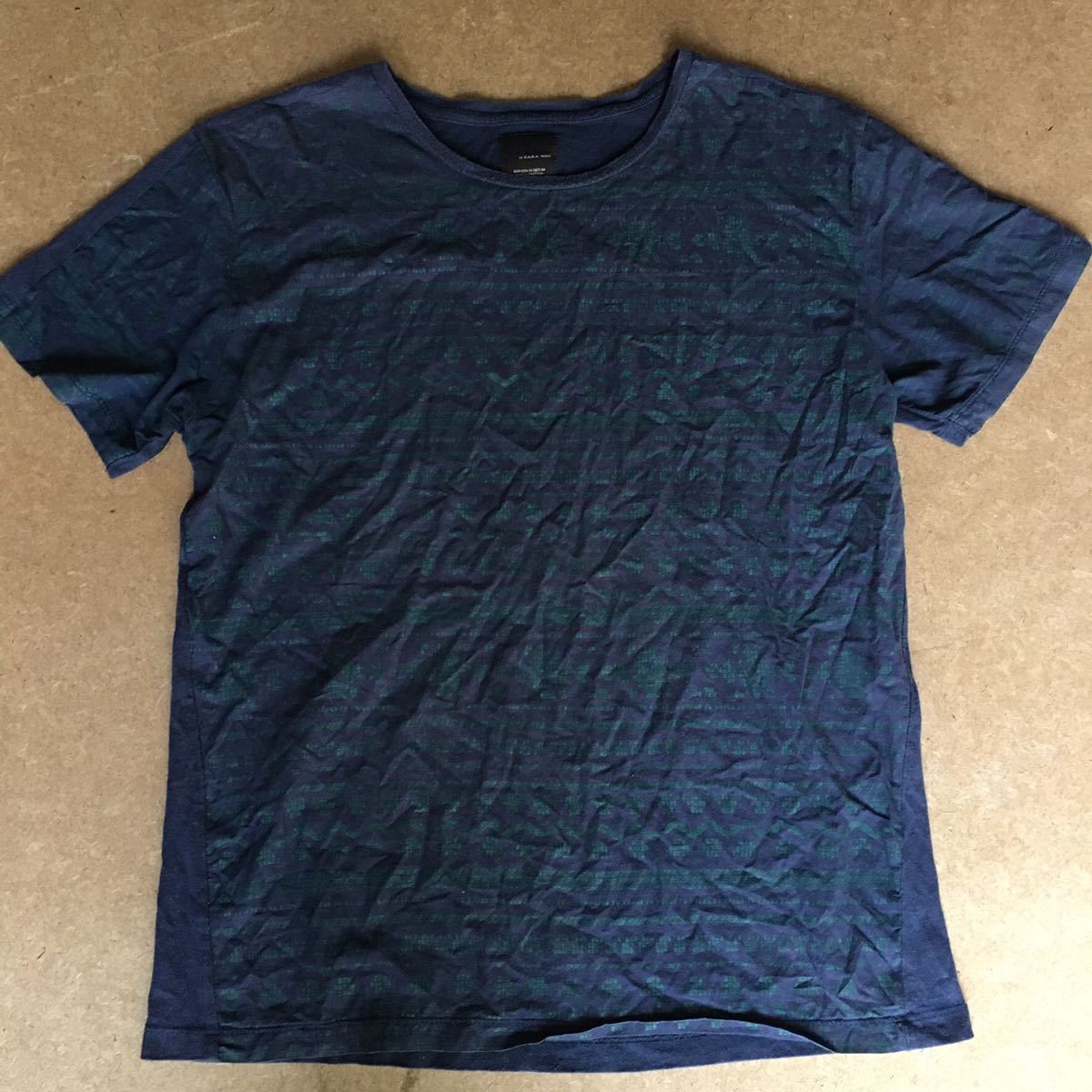 1-1 ZARAMAN ブラックタグ 柄Tシャツ 紺 緑 ザラマン 半袖 Tシャツ EUR/USA M拍卖