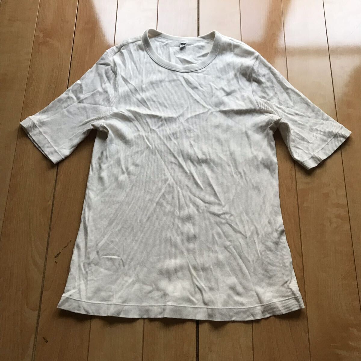 ユニクロ リブクルーネックT 定価1500円+税 108-1-322 レディース XL アイボリー拍卖