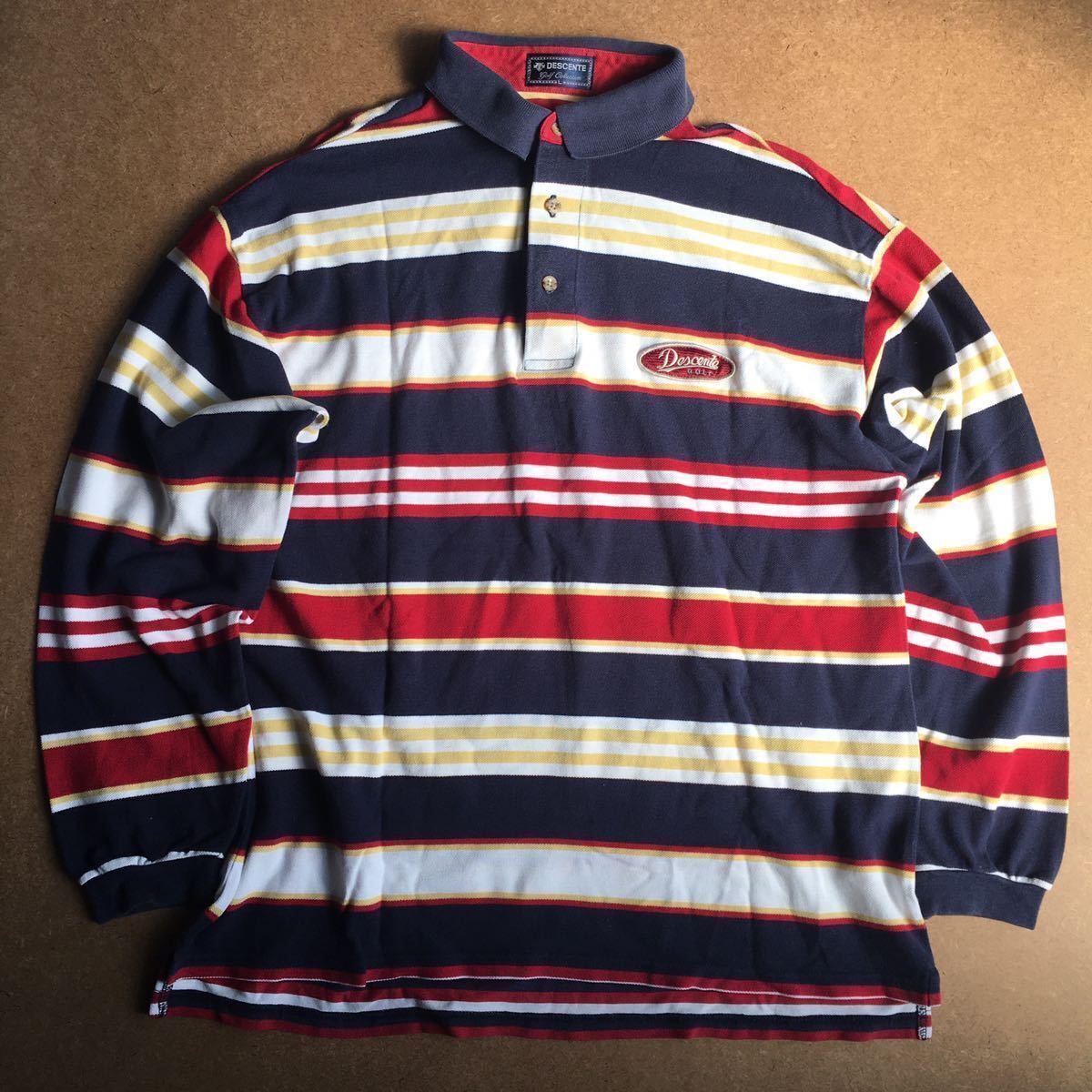 1-5 DESCENTE GOLF ラガーポロシャツ 長袖 デサントゴルフ 長袖ポロシャツ ポロシャツ ネイビー イエロー ゴルフ ゴルフウェア拍卖