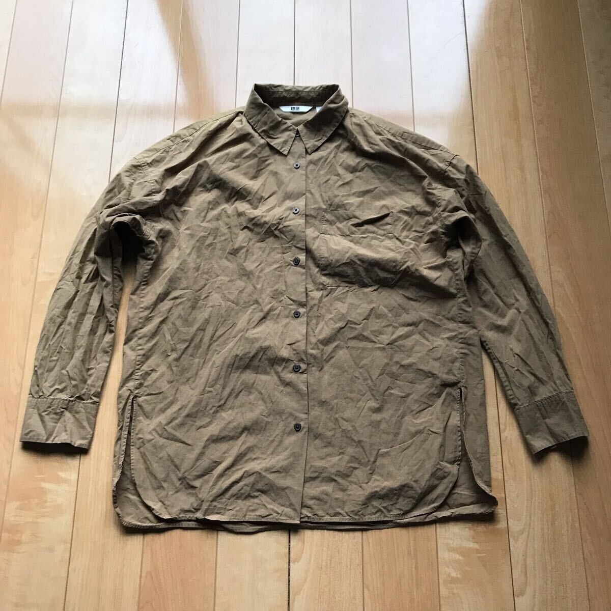 ユニクロ 長袖シャツ 565-1-334 レディース L ベージュ拍卖