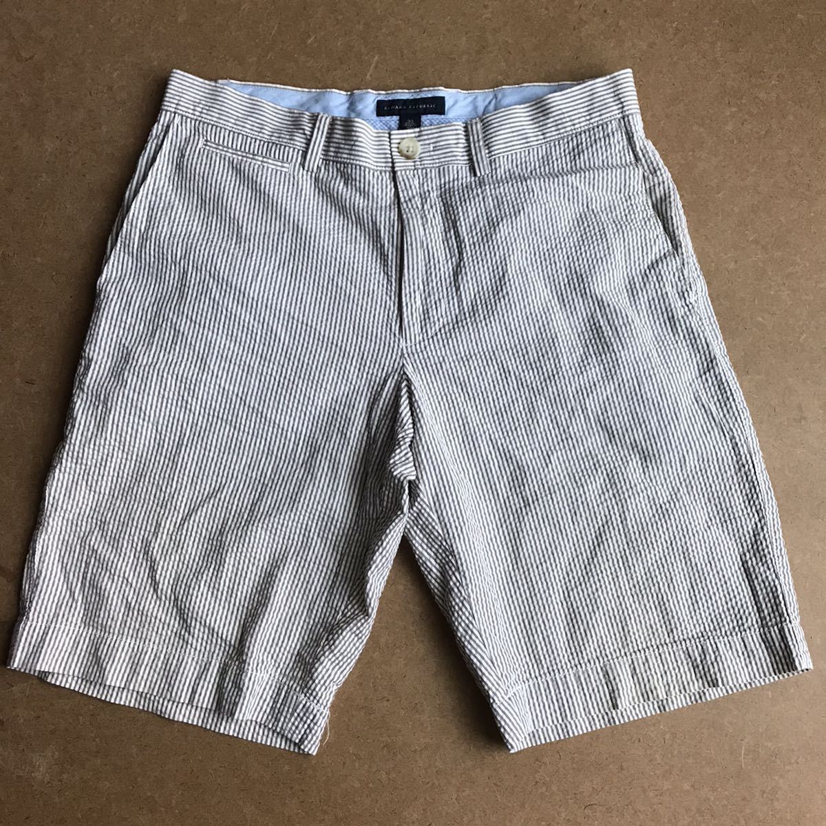 Banana Republic シアサッカーショートパンツ オフホワイト×モカブラウン ショートパンツ 短パン シアサッカー バナナリパブリック拍卖