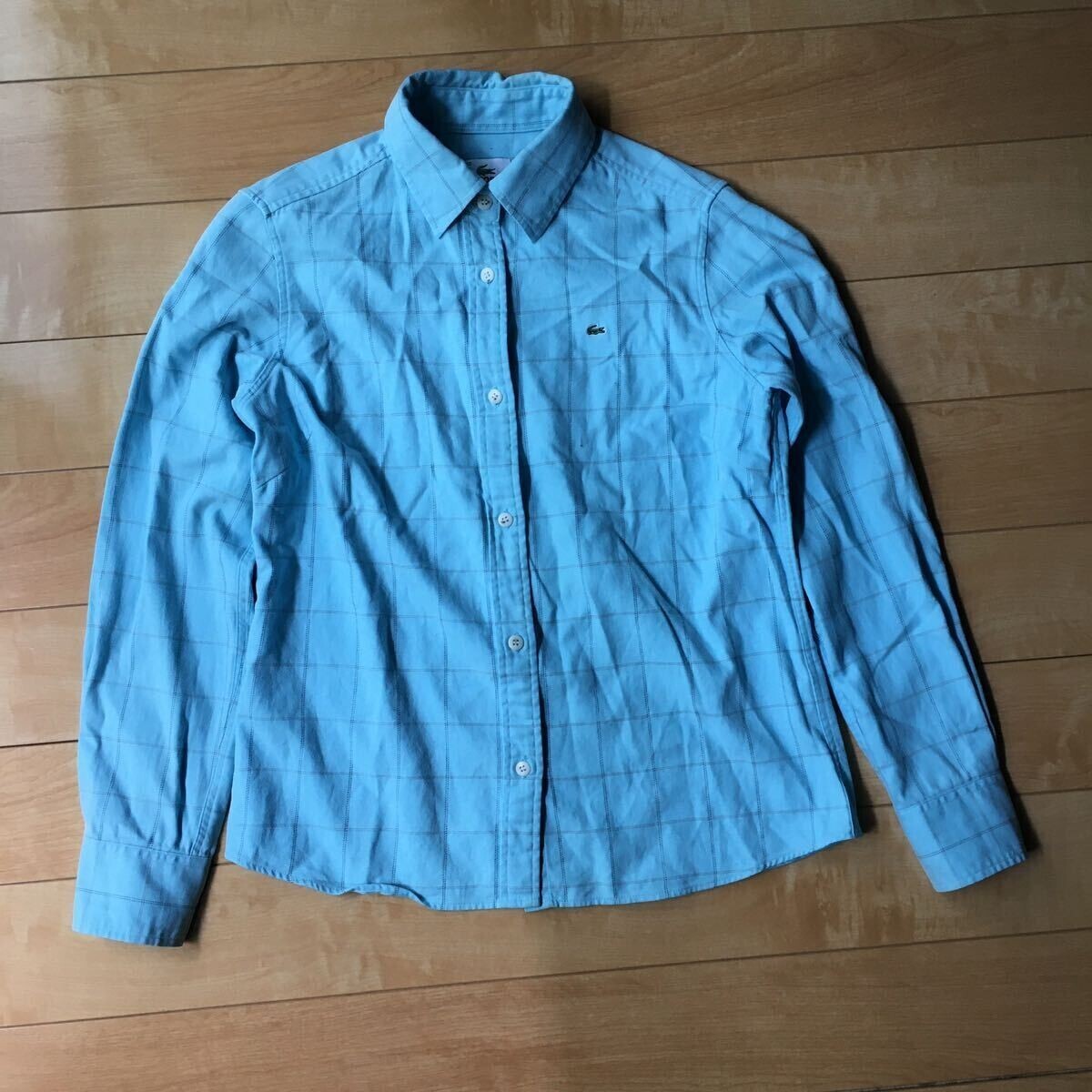 ラコステ カラーシャツ 日本製 567-1-342 レディース 40 ブルー 緑ワニ拍卖