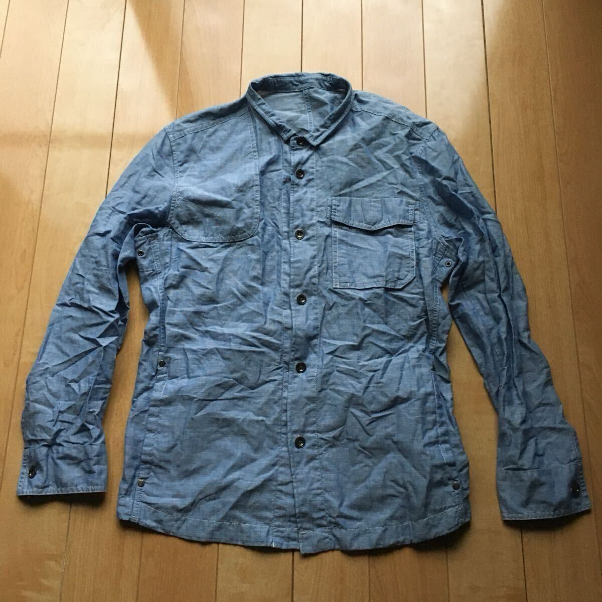 ザスコッチハウス コットンリネンシャツ 195-1-10 メンズ L ブルー 三陽商会拍卖