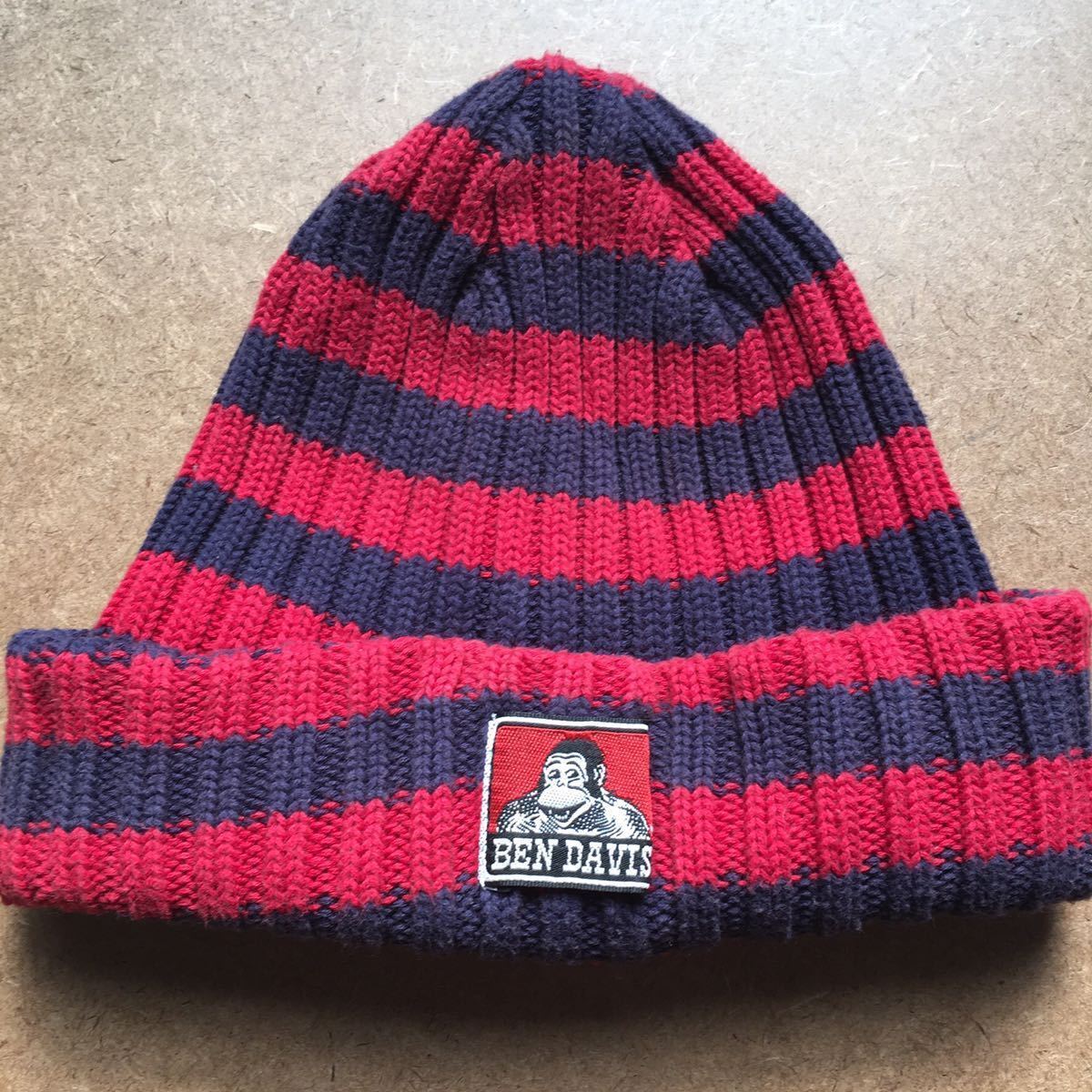 3-2 BEN DAVIS ニット帽 ボーダー レッド ネイビー ベンデイビス拍卖