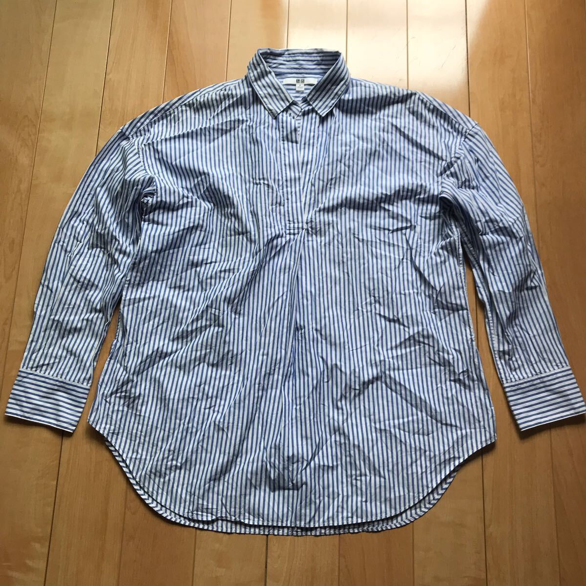 ユニクロ エクストラファインコットンストライプシャツ 定価1990円+税 133-1-342 レディース M ホワイト ブルー拍卖