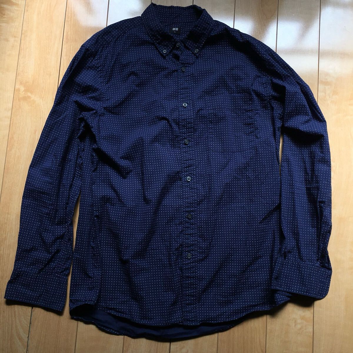 ユニクロ エクストラファインコットンブロードプリントシャツ 214-1-24 メンズ L ドット 水玉拍卖