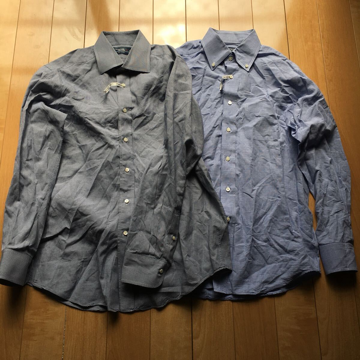 鎌倉シャツ ワイシャツ 2点セット 215-1-46 メンズ ブルー ネイビー 41-85 チェック 千鳥格子拍卖