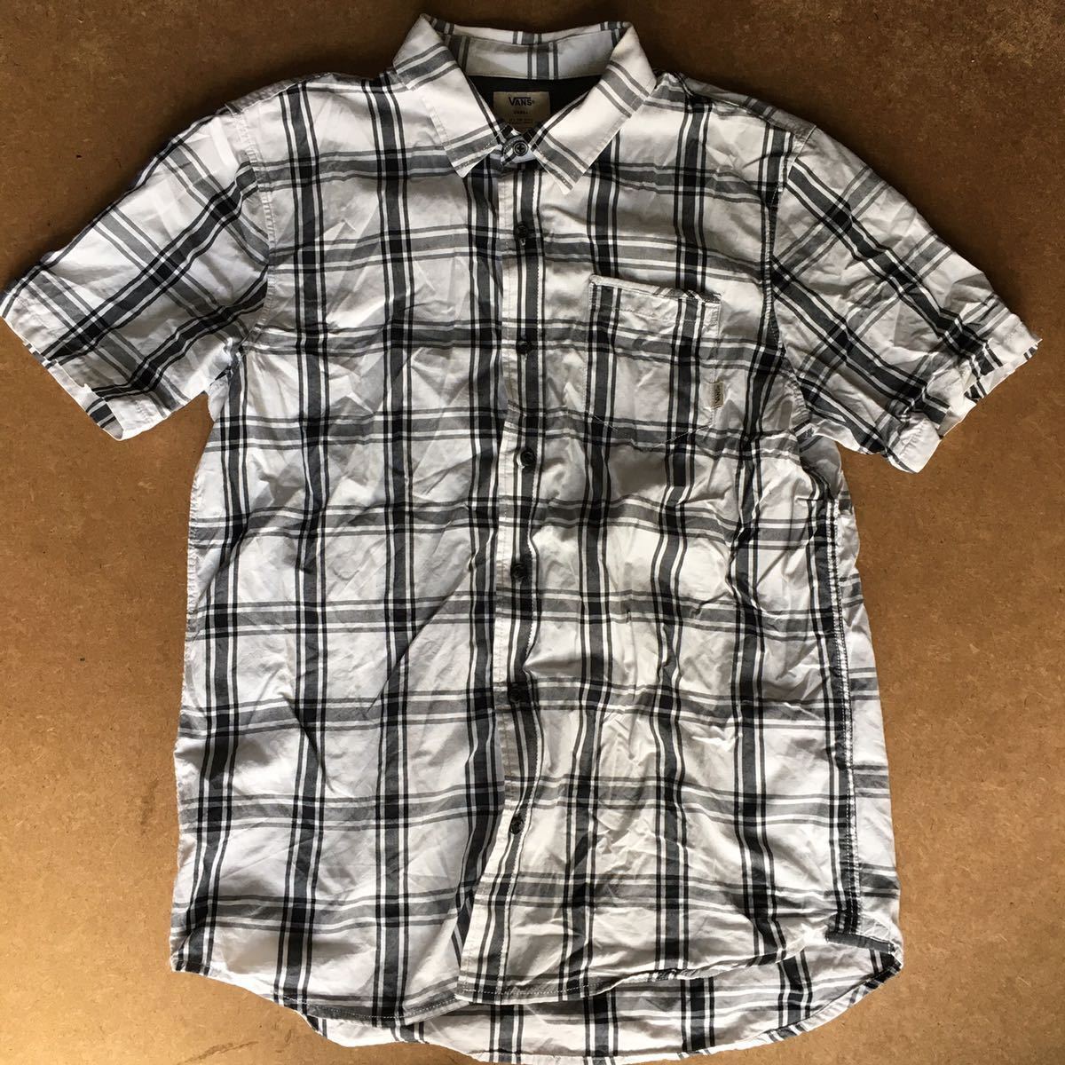 3-8 VANS OFF THE WALL ホワイト グレー チェックシャツ 半袖 SMALL メンズ バンズ ヴァンズ拍卖