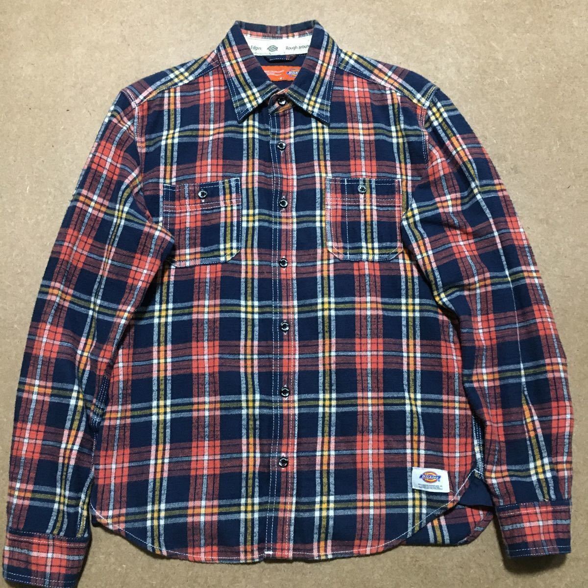 Dickies ディッキーズ ネルシャツ オレンジ×ネイビー Mサイズ拍卖