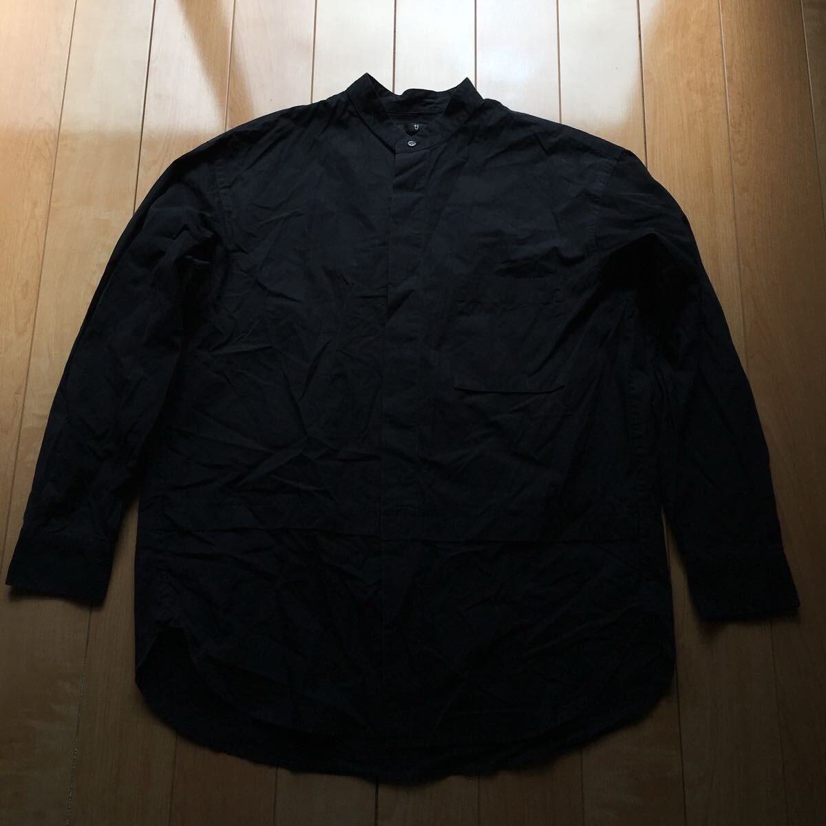 プラスジェイユニクロ スーピマコットンオーバーサイズスタンドカラーシャツ 222-1-14 メンズ M ブラック拍卖