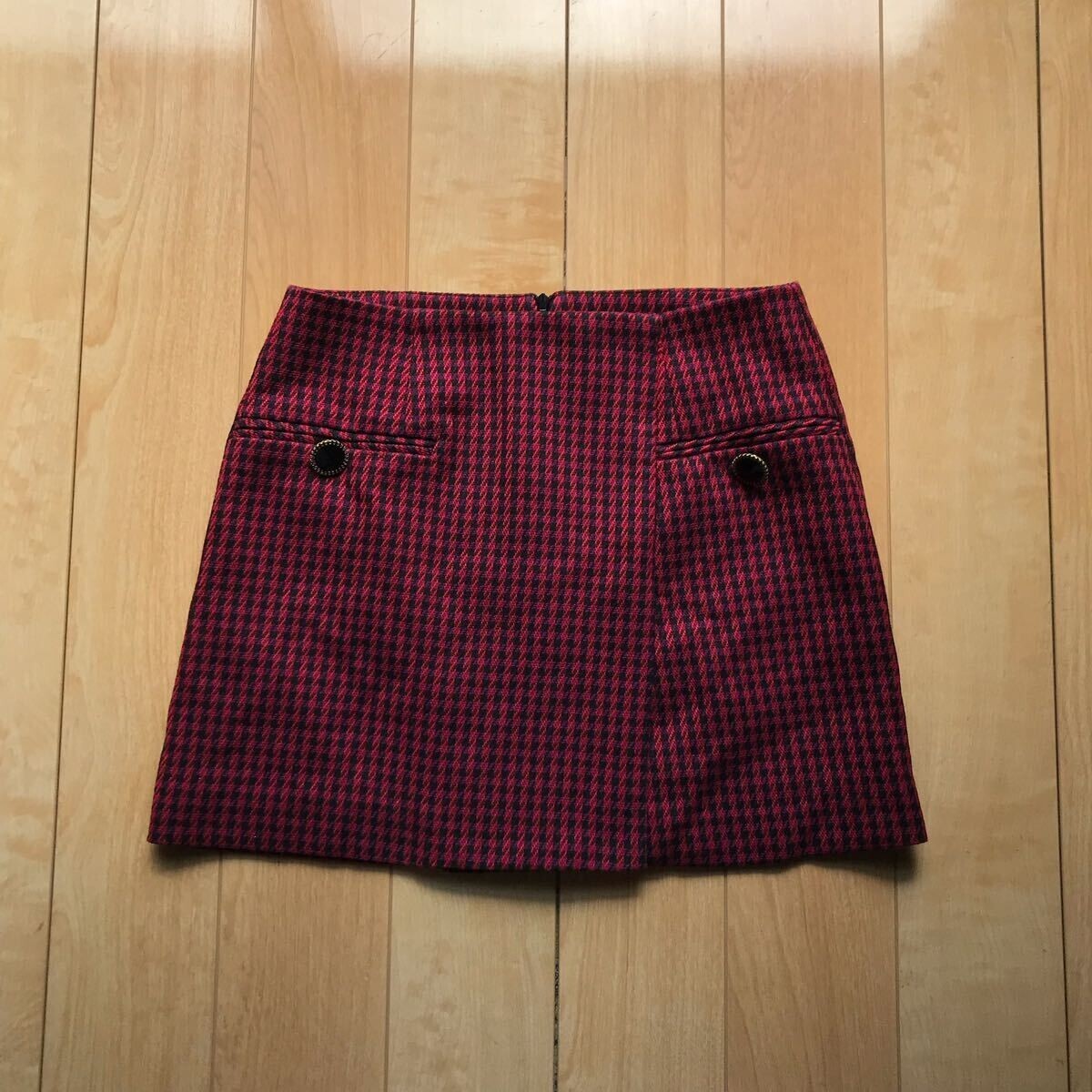 ザラ ミニスカート 176-1-49 レディース レッド ブラック 千鳥格子拍卖