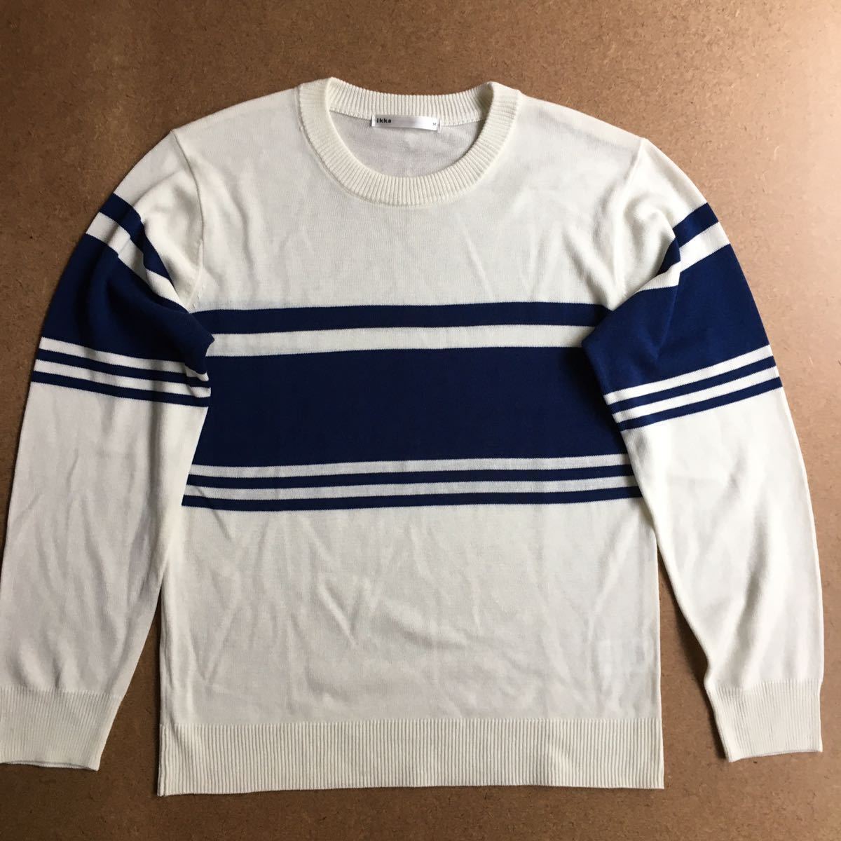 ikka ブルー×ホワイト クルーネックニットセーター イッカ クルーネック ニットセーター ホワイト 白 ブルー 青拍卖