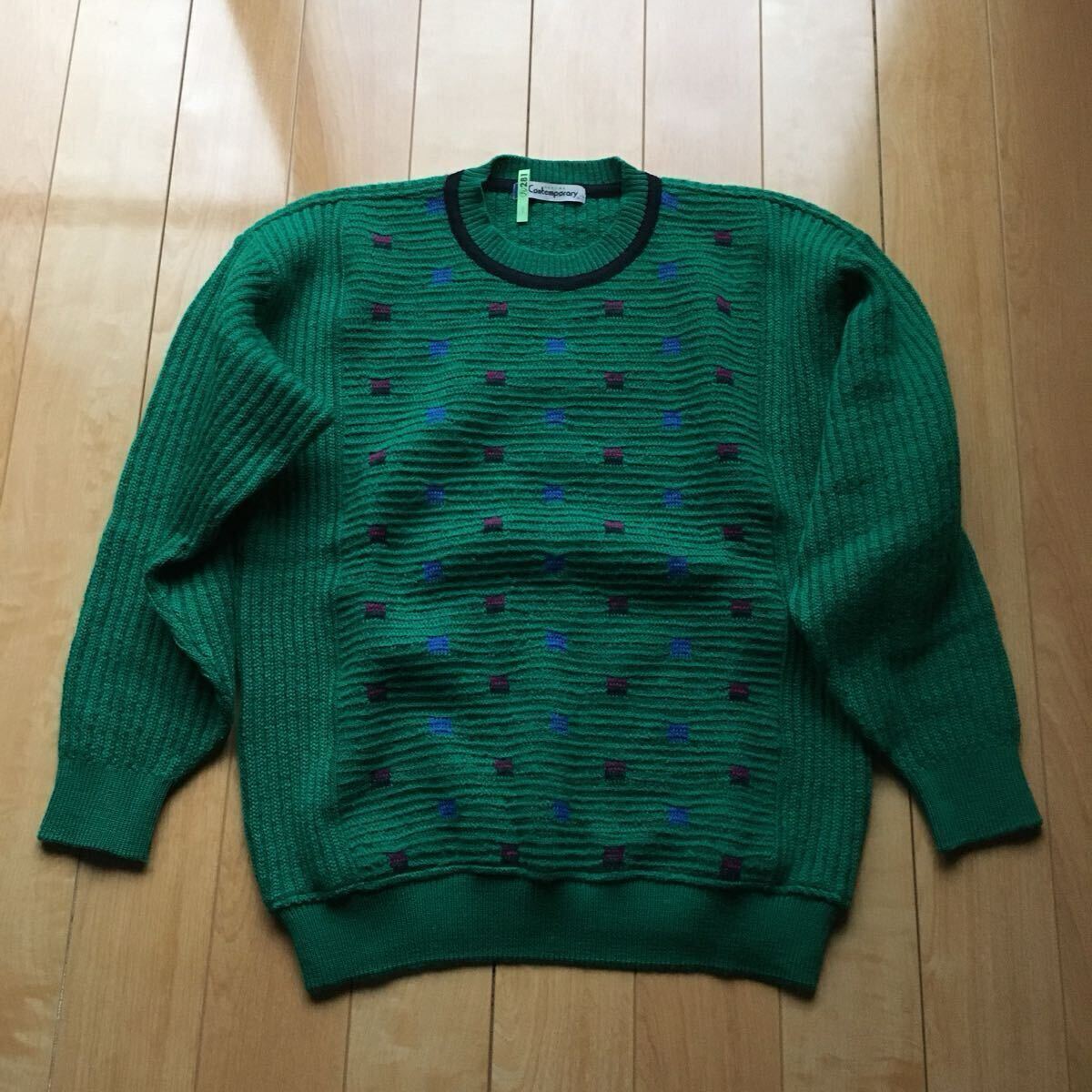 レナウン ウール100% ニットセーター 195-1-11 メンズ M グリーン拍卖