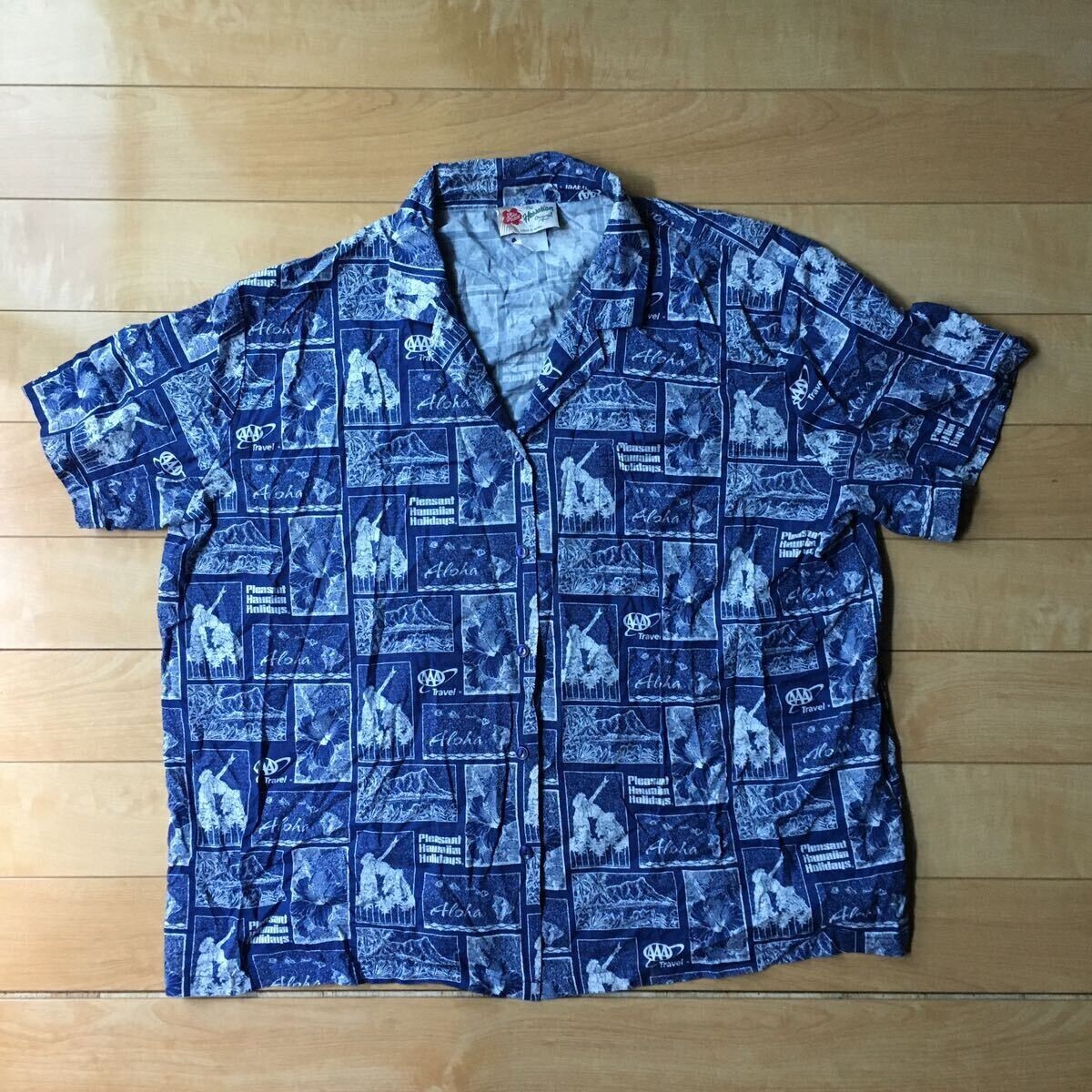 80年代 90年代 ハワイ製 ハワイアンオリジナル アロハシャツ 053-1-340 メンズ XL ブルー拍卖