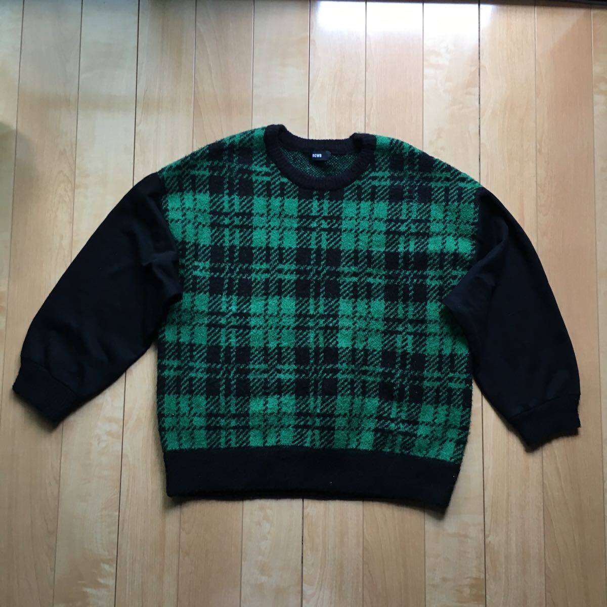 ロデオクラウンズ チェックドッキングニットスウェット 定価5489円 585-1-403 レディース S ブラック グリーン ロデオ拍卖